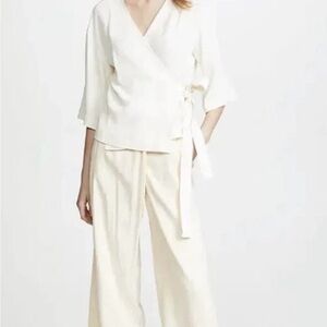 Theory Cream Wrap Blouse Sz L